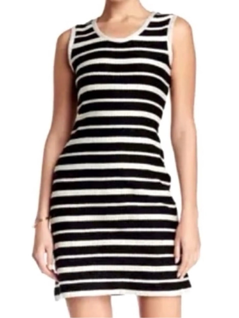 Max Studio Women S Black Ivory Striped Knit Sleeveless Knee Length Sheath Dress